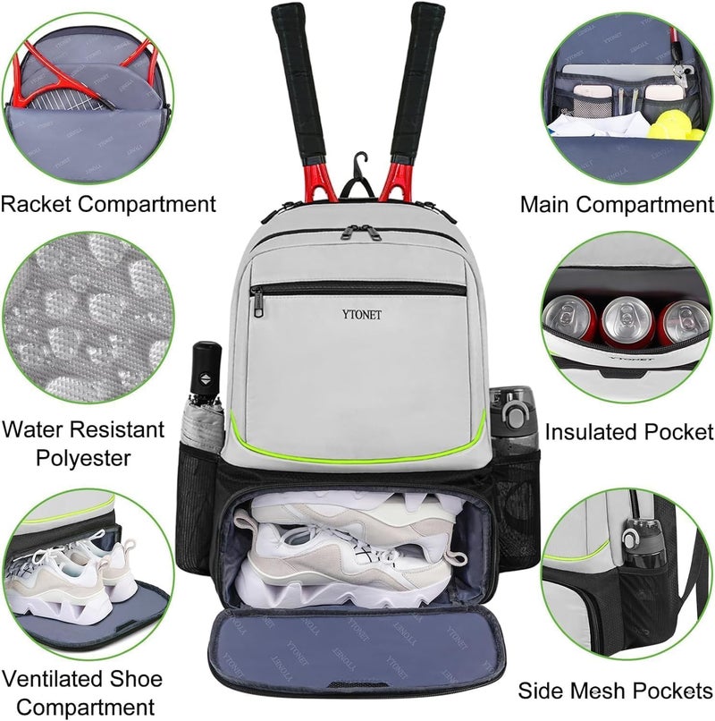Ytonet Tennis Bag Tennis Backpack for Women Men 2 Rackets with Insulated Pocket Ventilated Shoe Compartment - Image 4